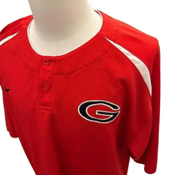 Nike Georgia Bulldogs Henley Baseball Jersey Red Size XL UGA - Picture 2 of 4